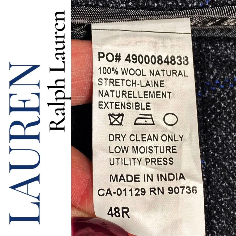 LAUREN RALPH LAUREN MEN’S 100% WOOL PLAID‎ BLAZER 2-BUTTON GRAY BLUE, SIZE 48R
